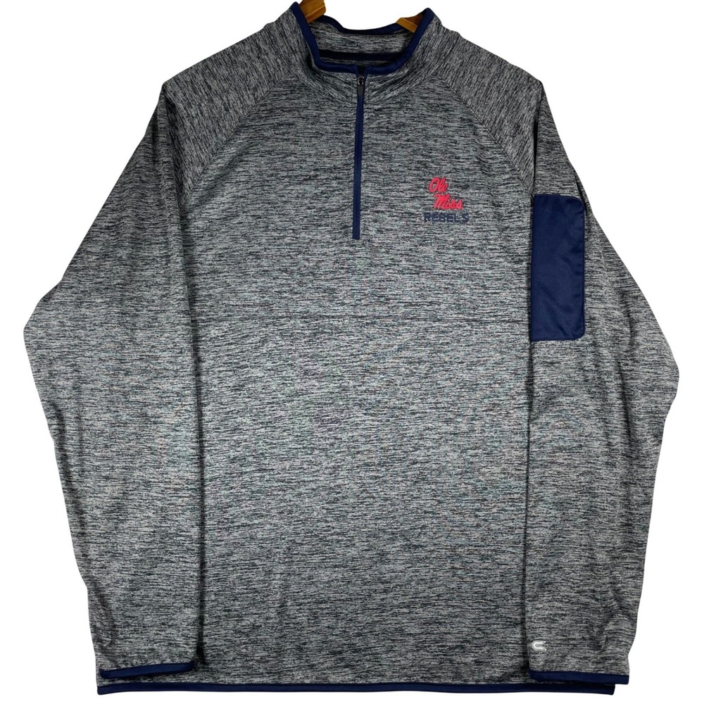 Colosseum Ole Miss Rebels Mens Large Quarter Zip Pullover Space Dye Gray Navy - Picture 6 of 7